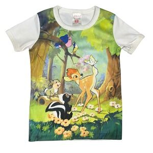 Rare VTG 80s St Michael Disney Bambi AOP T-Shirt Kids Size 7-8 White Graphic Tee